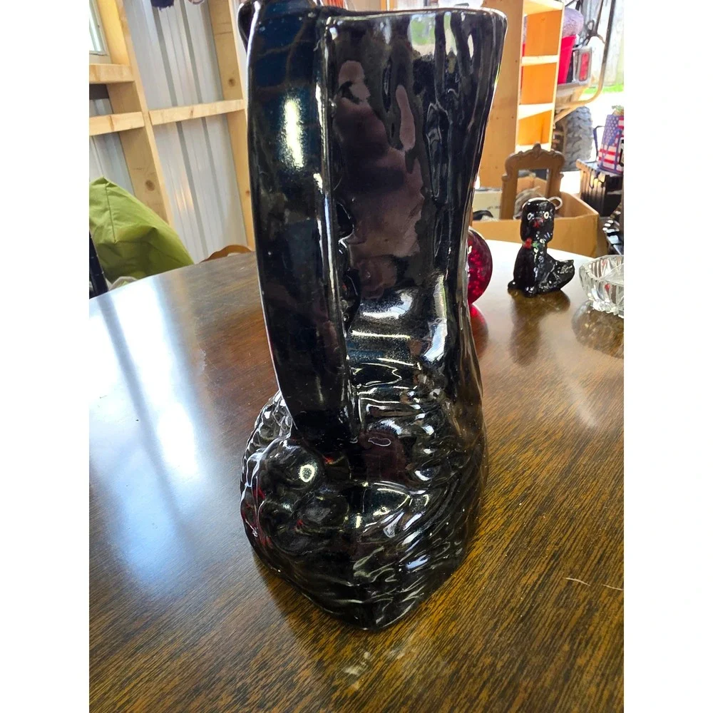 Vintage Black Ceramic Wagon Wheel Planter Vase Western Farmhouse Decor 7 Inch
